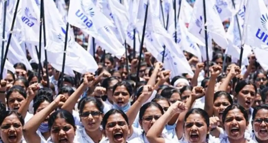 സര്ക്കാര് കരട് വിജ്ഞാപനത്തില് തുച്ഛമായ വര്ധനവ്, 40000 രൂപ അടിസ്ഥാന ശമ്പളമെന്നതില് പിന്നോട്ടില്ല’; മാര്ച്ച് 9 മുതല് സമ്പൂര്ണ പണിമുടക്കെന്ന് യുഎൻഎ സര്ക്കാര് കരട് വിജ്ഞാപനത്തില് തുച്ഛമായ വര്ധനവ്, 40000 രൂപ അടിസ്ഥാന ശമ്പളമെന്നതില് പിന്നോട്ടില്ല’; മാര്ച്ച് 9 മുതല് സമ്പൂര്ണ പണിമുടക്കെന്ന് യുഎൻഎ