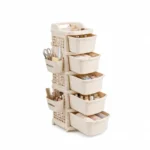 5 Tier Plastic Storage Drawer Cabinet with Wheels, Modular Chest of Drawers Organizer with Side Basket & Handle, Storage Trolley Rack for Home, Kitchen, Bedroom, Kids Room (Ivory)