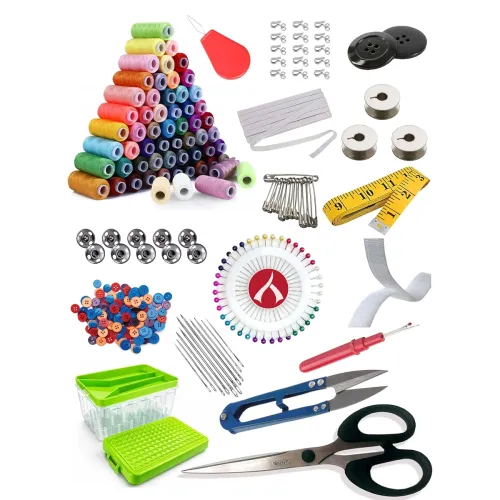Aezzo 144 Pcs. Double Layer Tailoring Sewing Kit Box with 24 Thread Spool,Needles,Measure Tape, Dress & Trouser Hook,Bobbins,Shirt Buttons,Seam Ripper,Scissors,Pearl Pin with Sewing Kit Box.