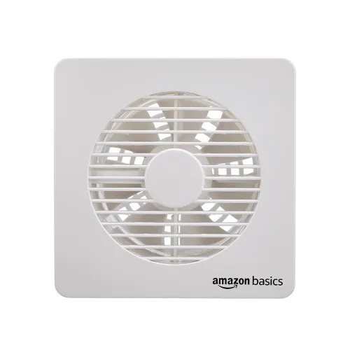 Amazon Basics Axial 6” Fan | 22W | 7 Blades | 135 mm Sweep | 7.5 dB Low Noise | Window Mount | Wall Switch Control | White Plastic Body