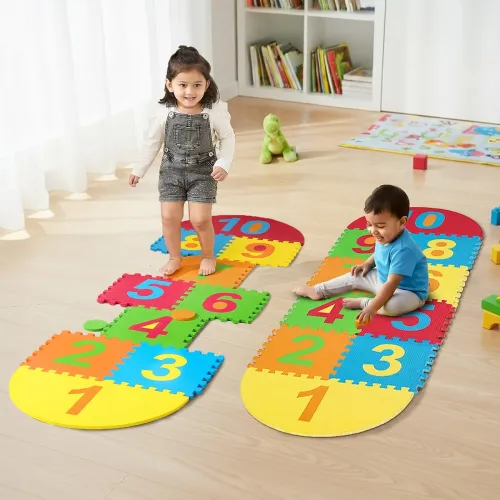 Amazon Brand – Supples Kids Hopscotch Game Playmat | BIS Certified | Safe & Soft Non-Toxic EVA Foam Baby Playmat | Multicolor
