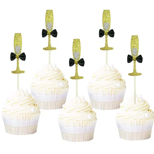 AMFIN® Wine Bottle Cake Topper / Cake topper Decoration /Cake Decoration /Wedding Cake toppers /Anniversary Cake Topper – Pack of 5