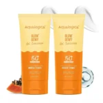Aqualogica Glow+ Dewy Gel Sunscreen – 80 g x 2 | SPF 50+ PA++++ | In-Vivo Tested | New-age Filters | 12-Hour* Sun Protection | Tan Protection | For Bright & Hydrated Skin | Fragrance-Free & No White Cast | C-Hyaluron Complex™ & Papaya | Bro
