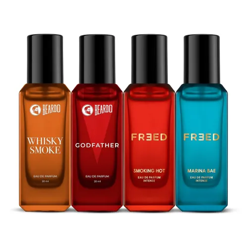Beardo Him & Her Perfume Giftset 20ml x 4 | Whisky Smoke, GodFather, Marina Bae & Smoking Hot | Long Lasting Spicy Eau De Parfum | Gift For Couple, Men Women