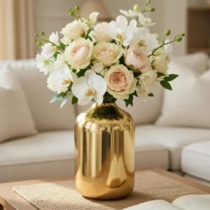 BEHOMA Golden Metal Vase for Home & Office Decor