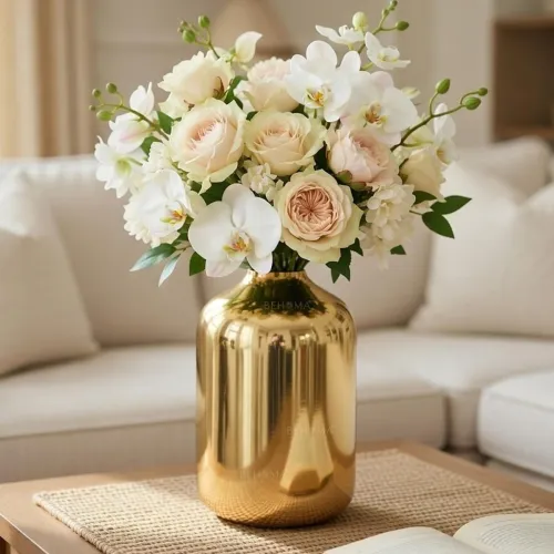 BEHOMA Golden Metal Vase for Home & Office Decor