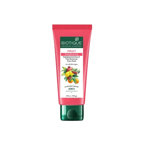 Biotique Fruit Brightening Depigmentation and Tan Removal Face Pack| Ayurvedic and Organically Pure| Tan Removal Face Pack for All Skin Types|100% Botanical Extracts| 100gm