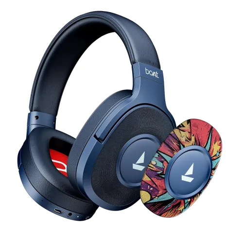 boAt Rockerz Plus 550, Customizable Earcups, 100H Battery, 50mm Drivers, Dual Pair, Stream Ad Free Music via App Support, Bluetooth Headphones, Wireless Headphone with Mic (Blue Psyche) boAt Rockerz Plus 550, Customizable Earcups, 100H Battery, 50mm Drivers, Dual Pair, Stream Ad Free Music via App Support, Bluetooth Headphones, Wireless Headphone with Mic (Blue Psyche)