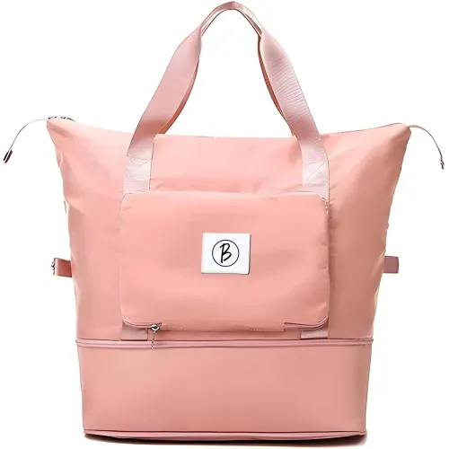 Btag Waterproof Foldable Travel Bag for Women | 41 Liters Capacity | Shoulder Bags | Hand Bag for Ladies Personal Items Expandable Travel Bag, Carry Weekender Luggage for Travelling (Peach)