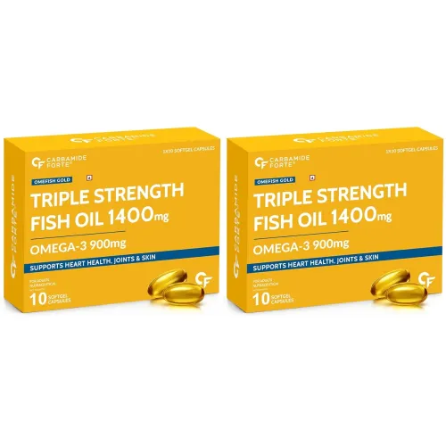 Carbamide Forte Triple Strength Omega 3 Fish Oil Capsules Softgel 1400mg | Fish Oil Omega 3 Supplement 900mg For Men & Women | Omega3 Supplement for Heart, Joints, Bones & Skin | 10 Softgel Capsules