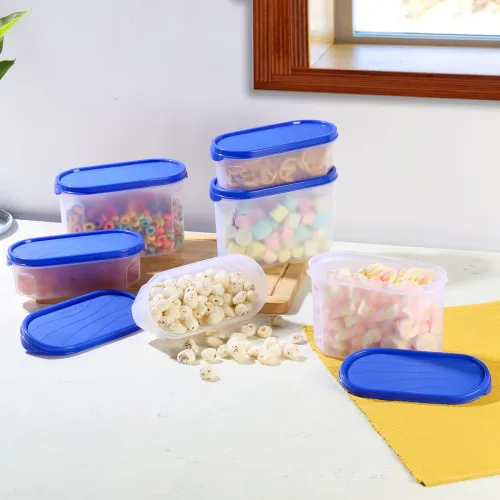 CELLO Modustore Pet Storage Container For Kitchen Set of 6 Pcs, Blue (1200ml x 3, 600ml x 3) | Freezer & Fridge Safe, See Through Airtight Pet Kitchen Storage Container For Beans, Whole Grains, Spices CELLO Modustore Pet Storage Container For Kitchen Set of 6 Pcs, Blue (1200ml x 3, 600ml x 3) | Freezer & Fridge Safe, See Through Airtight Pet Kitchen Storage Container For Beans, Whole Grains, Spices