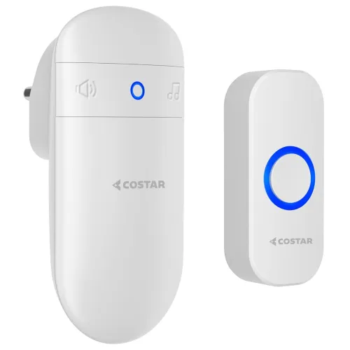 Costar Wireless Door Bell Kits Chime For Home Office With LED Light 300 Meter 1000 Feet Operating Range 32 Ringtones 5 Levels Volume,1 Receiver&1 Push Button Ip44 Waterproof(Pebble T300-M508)