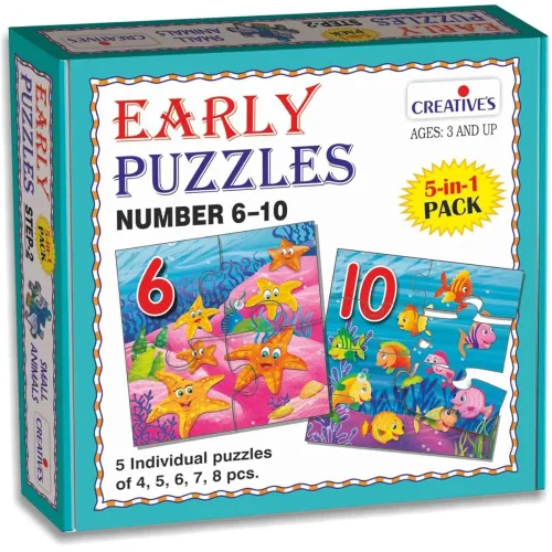 Creative’s Early Puzzles Numbers 6-10, 5-in-1 Counting Jigsaw Puzzles, Sea Creatures 4 5 6 7 8 Pieces, Preschool Educational Games, Early Math Learning Toy, Ages 3 & Up
