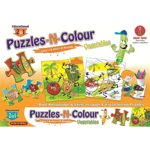 SMART PICKS Educational Birds Puzzle-N-Colour 2 in 1,Reusable Fun Activity for Kids, Colour It and Wipe It Off! (Vegetables)