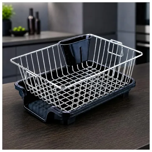 Eightiz Basket Drainer Dish for Kitchen Sink, Multipurpose Plastic Drain Basket with Water Drain Holes, Space Saving Fruit, Vegetable Garden & Utensil Washing Basket for(Stainless Steel)
