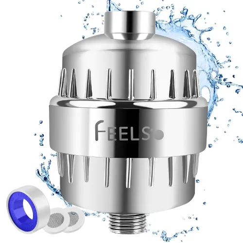 FEELSO 15 Stage Filtered Shower Head, High Pressure Hard Water Softener Showerhead with Filter Cartridge for Hard Water Remove Chlorine and Harmful Substances (15-stage filter element)