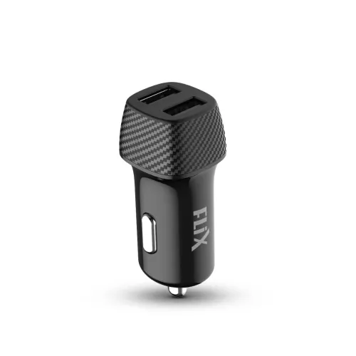 FLiX (Beetel) 2.4A Fast Charging Car Charger, Dual USB Type A connectors, Compatible with All Smartphones, Dashcams, Power Banks & Many More, Supports All Cars 12V Output (24D – Black)