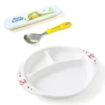GLUN® Premium Kids’ Mealtime Set, 3 Compartment Feeding Plate with Durable Stainless Steel Spoon, Soft-Grip with Travel Case, Ergonomic Handle & Portable