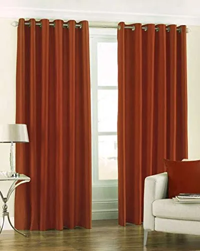 Homefab India Royal Silky Grommet Door Curtain – 7 feet, Rust – 2 Piece