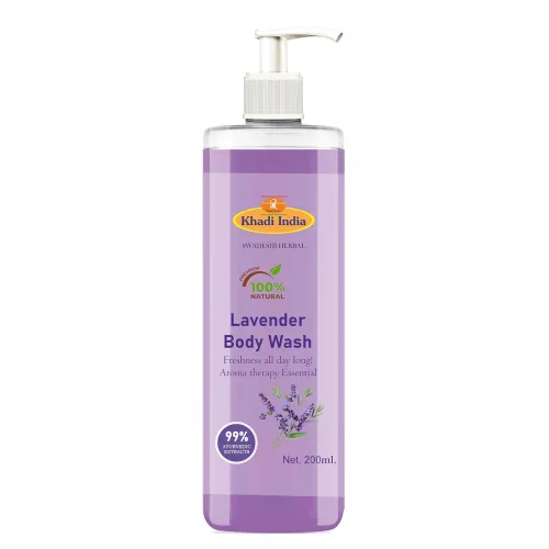 Khadi 100% Pure Natural Lavender Herbal Body Wash|Gently cleanses and nourishes| Shower Gel that relax senses| Floral fragrance| Suitable for All Skin Types (PACK OF 1-200ml., Lavender)