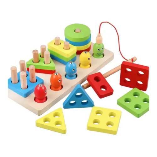 Kidology Kids Wooden Stacking Toys, Shape Sorting Board & Wooden Toddler Fishing Toys, Shape Color Recognition Educational Blocks Matching Puzzle Preschool Learning Toys for Kids Boys & Girls