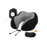 kossto Memory Foam Travel Pillow for Neck Pain Relief, Includes Eye Mask & Noise Isolating Ear Plugs, Portable Combo for Men & Women, Ideal for Long Flights & Road Trips | Velvet Black