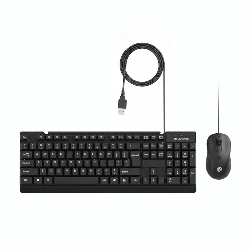 Lapcare E9 Wired Keyboard and Mouse Combo | 104 UV Coated Keys, Spill Resistant | Slim & Ergonomic Design | USB Plug & Play | 1000 DPI Optical Mouse for Home & Office (Black)