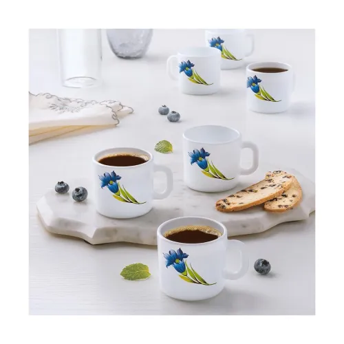 Larah by BOROSIL Nina Opalware Mug, Set of 6 Tea/Coffee Mugs, 100 ml Each, Microwave & Dishwasher Safe, Bone-Ash Free, Crockery Set Ideal for Daily Use & Gifting, White