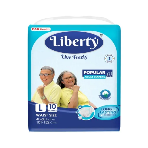 Liberty Popular Adult Diapers, Tape Style, Large (L) Size, 10 Count, Waist Size (101-152cm | 40-60 inches), Unisex, High Absorbency, Leak Proof, Wetness Indicator, Pack of 1