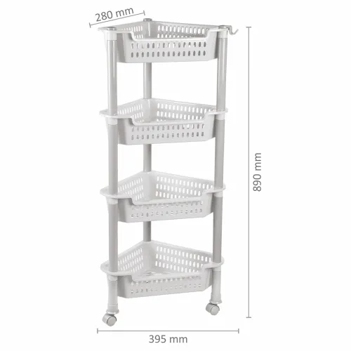 Nayasa Corner Trolley 4 Layers | Kitchen Organizer | Vegetable Stand for Kitchen | Kitchen Shelf Organizer | Vegetable Basket | Vegetable Trolley with Wheels | 39.5 X 28 X 89 cm | Grey