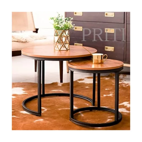 Priti Coffee Table Set: Nesting Side Tables with Chipboard Tops, Sturdy Metal Frame, Modern Industrial Design – Ideal for Living Room, Bedroom, Apartment, and More