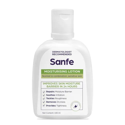 Sanfe Moisturising Lotion | Improves skin moisture barrier in 24 hours | For normal to combination, sensitive skin | 100ml