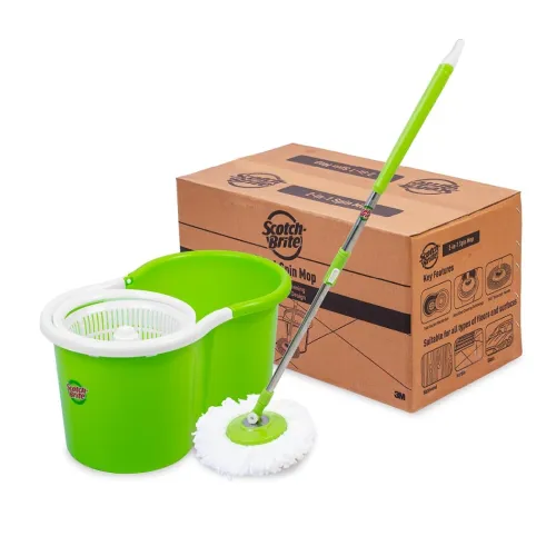 Scotch-Brite Twin Bucket Spin Mop with Easy Wring & Rinse System, 360° Adjustable Handle, High Absorbency Microfiber for Deep Cleaning on All Floor Types Scotch-Brite Twin Bucket Spin Mop with Easy Wring & Rinse System, 360° Adjustable Handle, High Absorbency Microfiber for Deep Cleaning on All Floor Types