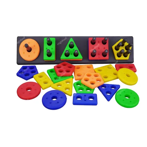 Shapes Geometric Board Blocks Sorting and Stacking, Montessori Education Colour Recognition Toys for Kids – 5 Columns with 25 Pieces