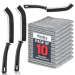 SHITHI 13-Piece Cleaning Combo – 10 Reusable Stainless Steel Wire Dishcloths + 3 Tile & Gap Cleaning Brushes | Multipurpose Scrubber Set for Kitchen, Bathroom Corners Cleaning Brush