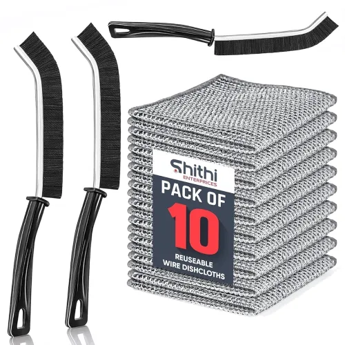 SHITHI 13-Piece Cleaning Combo – 10 Reusable Stainless Steel Wire Dishcloths + 3 Tile & Gap Cleaning Brushes | Multipurpose Scrubber Set for Kitchen, Bathroom Corners Cleaning Brush SHITHI 13-Piece Cleaning Combo – 10 Reusable Stainless Steel Wire Dishcloths + 3 Tile & Gap Cleaning Brushes | Multipurpose Scrubber Set for Kitchen, Bathroom Corners Cleaning Brush