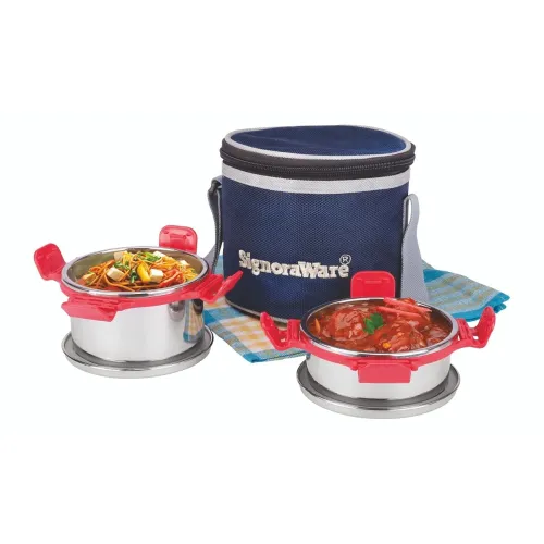 SignoraWare 500ml+350ml All Steel Executive Small Lunch Box with Bag, Food Grade BPA Free, Leak Proof and Air Tight Stainless Steel Containers, Compact and Sleek Tiffin Box (Set of 2 Red)