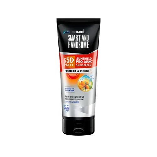 Smart And Handsome Sunshield Promaxx Sunscreen, Spf 50+ Pa+++, Protect & Reboot, 50g, Sea Buckthorn Extract + Helioedge5™ Technology, Zero White Cast, Dermatologically Tested, Suitable For All Skin Types