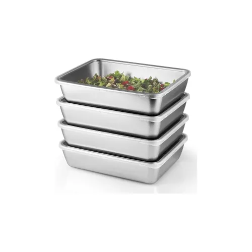 Stainless Steel Food Storage Containers, Set of 4, Commercial Grade Serving Trays, Kitchen Prep Pans,Silver Stainless Steel Food Storage Containers, Set of 4, Commercial Grade Serving Trays, Kitchen Prep Pans,Silver