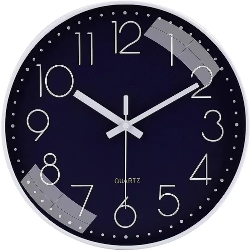 TEKCOOL Plastic Digital Wall Clock 12\’ Silent Quartz Decorative Latest Non-Ticking Classic Clock Battery Operated Round Easy to Read for Room/Home/Kitchen/Bedroom/Office/School- (Navyblue)