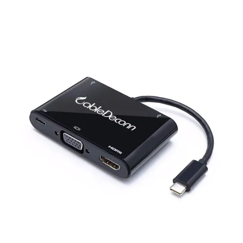 USB C hub usb3.1 Type C to HDMI VGA Adapter Cable Converter for MacBook pro2017 2016 dell xps ChromeBook acer asus, Black