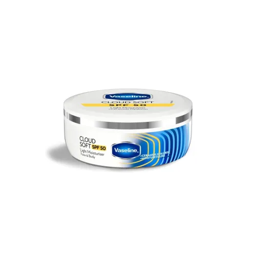 VASELINE Cloud Soft SPF 50 PA ++++ Light Moisturiser, 100 ml, for Soft and Bouncy Skin, with Ceramides & Hyaluron Moisture Fillers, Non-Sticky and Lightweight, Broad Spectrum Protection