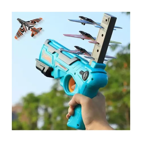 VGRASSP Air Battle Gun Toy with 4 Paper Foam Glider Planes Kids Gadget for Fun Outdoor Sports Activity Catapult Pistol with Continuous Shooting Flyers – Multicolor(Color As Per Stock)