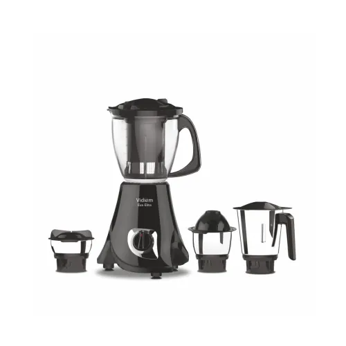Vidiem Eva Elite Mixer Grinder 710 A, 750W with 4 Jars (1 Juicer + 3 Leakproof Jars) | Self-Locking Jars | ARIA Cool Tec Motor | Dynamically Balanced Blades | 5-Year Motor Warranty | Black