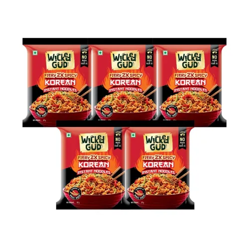 WickedGud Korean Instant Noodles | Fiery 2X Spicy | Whole Wheat | No Palm Oil | 67 g Each (Pack of 5)