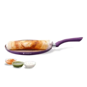 Wonderchef Royal Velvet Non-Stick Dosa Tawa 28cm for Kitchen, Non-Toxic Chemical & PFOA Free, Low-Oil Cooking, Scratch-Resistant, Gas Stove & Induction Friendly, Soft Handle, 2-Yr Warranty, Purple