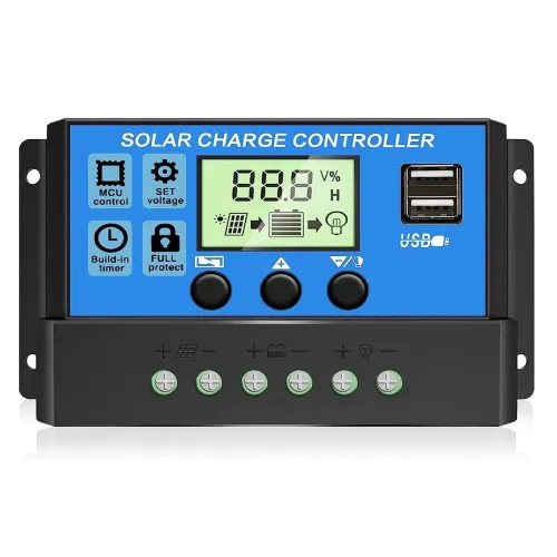 30A PWM Solar Charge Controller, 12V 24V Dual USB Solar Panel Battery Intelligent Regulator with LCD Display, Auto Parameter Adjustable, Timer Setting, Multiple Load Control Modes 30A PWM Solar Charge Controller, 12V 24V Dual USB Solar Panel Battery Intelligent Regulator with LCD Display, Auto Parameter Adjustable, Timer Setting, Multiple Load Control Modes