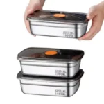 316 Stainless Steel Fridge Storage Box Set of 3 (1000 ML Each) with Airtight Leakproof Lid | Food Grade Food Storage Containers | Freshness Lock Kitchen Organizer | Freezer Safe | Silver