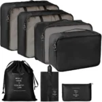 7 in 1 Travel Packing Cubes Organizer Set with Mesh Packing Bags, Shoe Bag, Laundry Bag, Zipper Pouch & Toiletry Organizer, Travel Luggage Organizers for Clothes, Cosmetics & Accessories (Black)