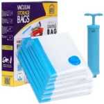 ABOUT SPACE Polyamide Polyethylene Vacuum Compression Bags (6 Pack) with Hand Pump | 3 Jumbo/3L Zip Seal Compression Storage Bags | Heavy-Duty Airtight Reusable Space Saver Luggage Organizer (Blue)